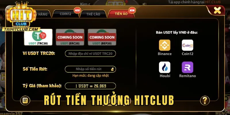 Rút số tiền HITCLUB qua ví tiền ảo